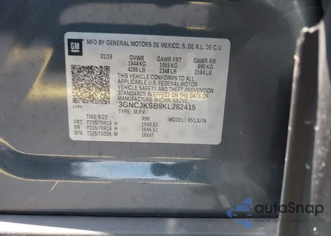 2019 Chevrolet Trax Ls z USA, uszkodzony, nr VIN 3GNCJKSB9KL282415